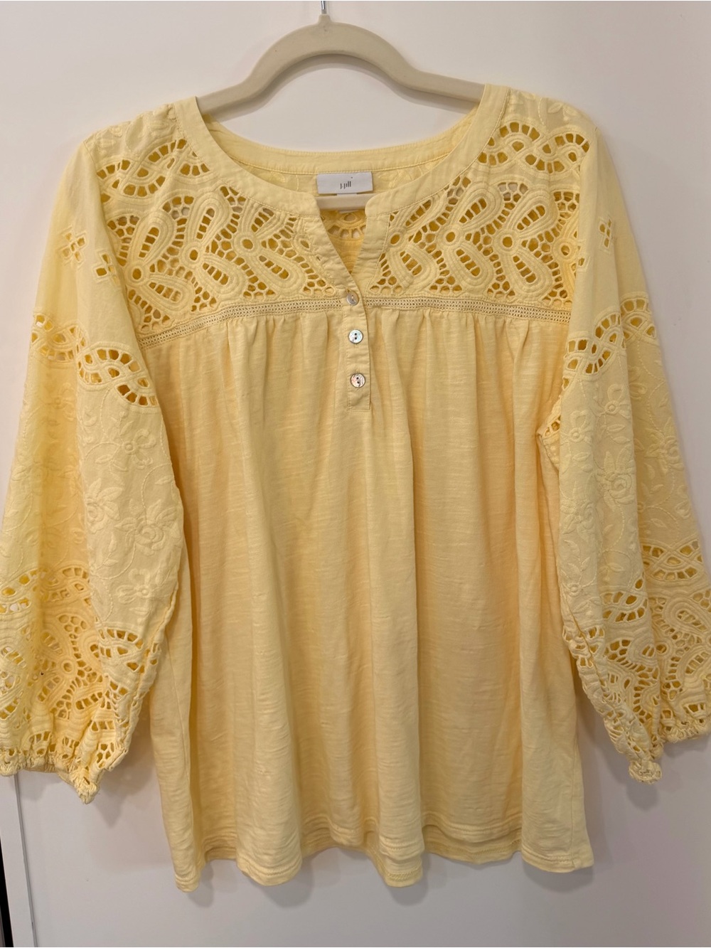 j.jill women’s yellow mixed media eyelet Henley top-size large NWOT - Picture 4 of 8